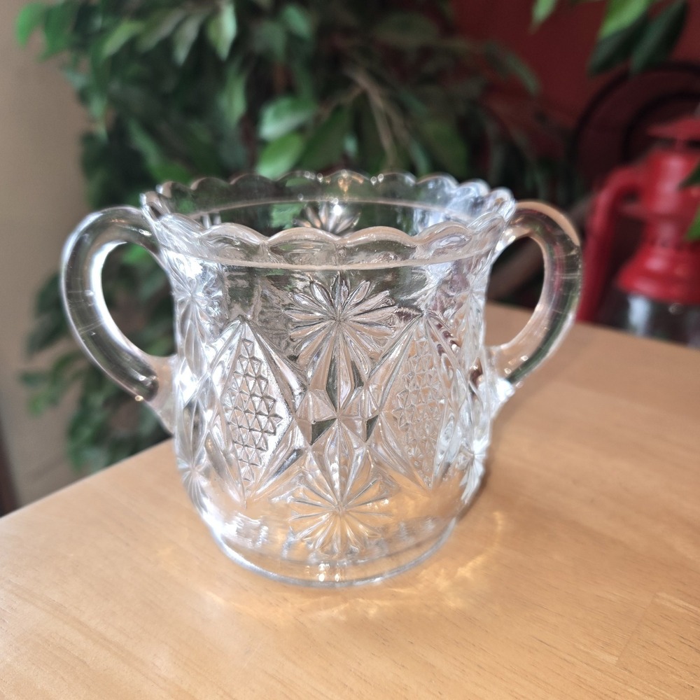 EAPG Antique Westmoreland Glass Pinwheels StarburstTwo Handled Sugar‎ Bowl